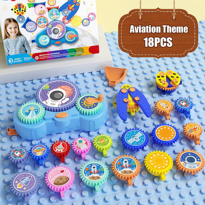 STEM Gears Toys for Kids Ages 3+, Creative Learning Building Blocks, 13Pcs Educational Construction Toy Set, Electric & Manual Dual Mode, Versatile Gear Playset Gift for Boys & Girls
