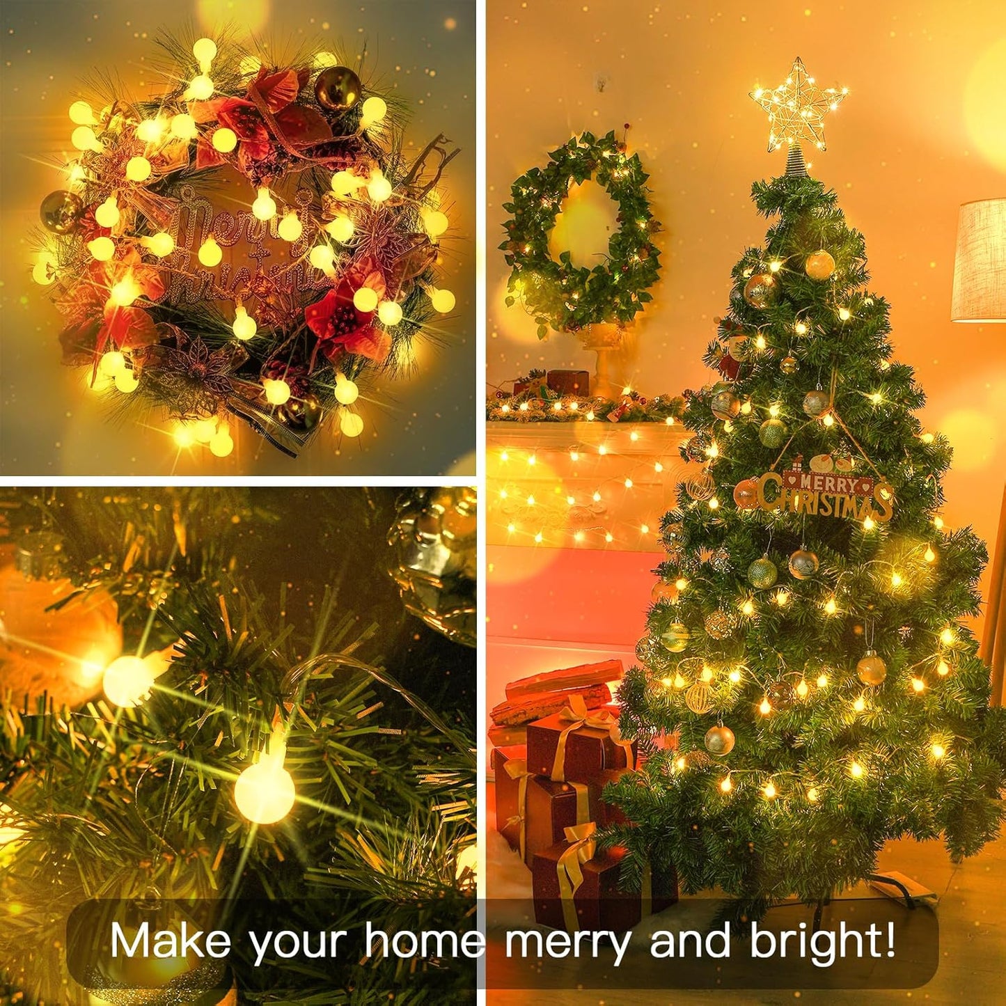 suddus String Lights for Bedroom, 66ft 200 Led Connectable Globe String Lights Indoor, Hanging Fairy Lights Plug in with Remote for Kids Room Dorm Classroom Outdoor Christmas Tree Decor, Warm White