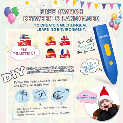 Qiaojoy Bilingual Interactive World Map for Kids Learning and Educational Toys, Talking Electronic Kids World Map i-Poster Geography Games Ages 3 to 12 Years Old, Custom Talking Birthday Gifts Card