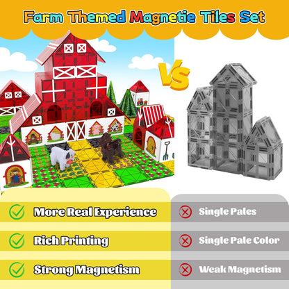 SKTMYY Magnetic Tiles Construction Toys with Road & Crane & Marble Run, Double-Sided Fire Station & Building Magnet Tiles for Kids Ages 4-8, STEM Magnetic Blocks Gifts for 3 4 5 6 7 8 Year Old Boys