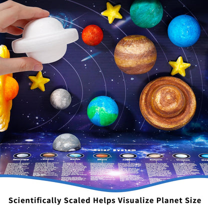 Pllieay 3D Solar System Model Kit, Solar System Kit with Display Box, 17 Mixed Sized Foam Balls, 12 Color Pigments, Brushes, Palette, Educational DIY Planet Toys for School Science Projects