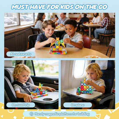 cossy Mini Magnetic Tiles, 46 PCS Magnet Tiles Travel Toys with Iron Box, Travel Magnetic Tiles for Restaurant, Car & Plane Play, Toys for 3 4 5 6 7 8 Year Old Boy and Girl