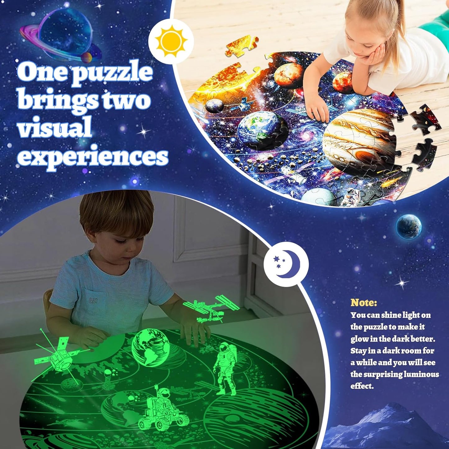 Glow-in-The-Dark Dinosaur Floor Puzzles for Kids Ages 4-6, Kids Jigsaw Puzzles Ages 6-8, 70PCS Large Round Dino Educational Puzzle Toys for 3 4 5 6 7 8 Years Old Children, Easter Gifts for Kids