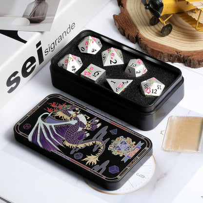 DnDnD Heavy Polyhedral Metal Dice Set with Metal Box, 7-die Shiny Blue Surface with Golden Number for RPG,Dungeons and Dragons,Pathfinder,Shadowrun,D&D,Role Palying Game and Math Teaching - Colors B