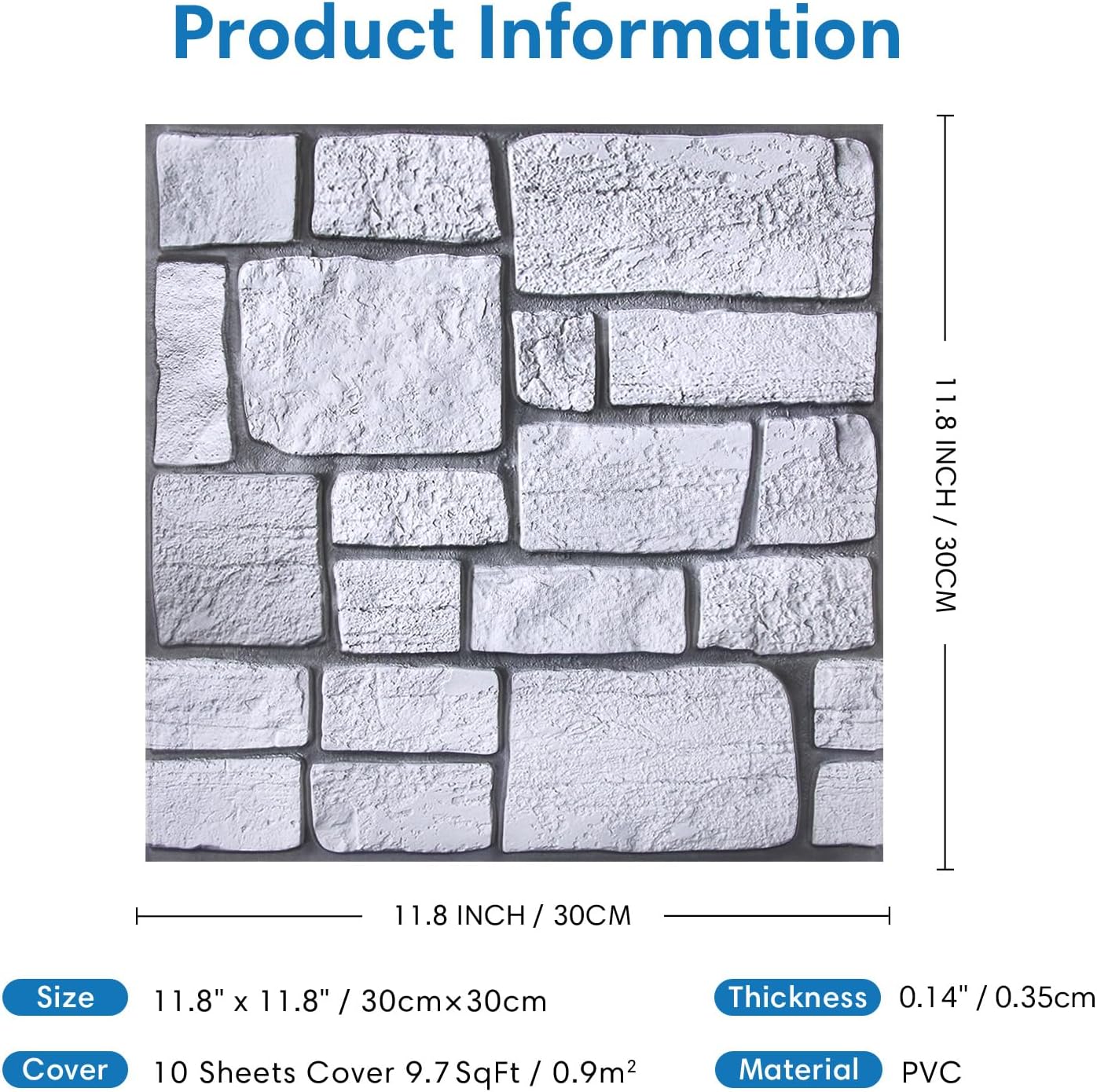COMSTICKC 3D Faux Gray Stone Wall Sticker Peel and Stick Wall Panels,10 Pcs of 12"X12",Ultra-Light Thin PVC Decorative Tiles Rocks Stone Backsplash Interior Decor,Paintable