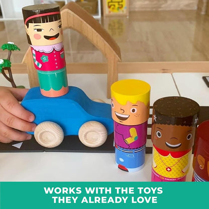 16-Piece Multiracial Magnetic Friends Play Set, Wooden Diversity Building Blocks for Kids, Multicultural Dolls for Creative Play & SEL Development – Ages 1+