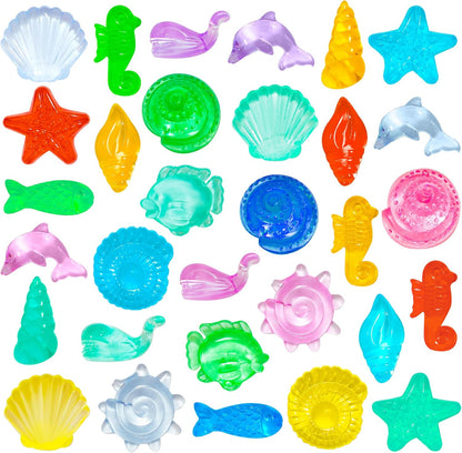 QEQEKAKA 100pcs Ocean Sensory Bin Filler Kit - Plastic Seashells Acrylic Gems for Diving, Vase Filler Decor, Mermaid Pool Treasure Hunt (0.5"-1.3" Fake Beach Shells)