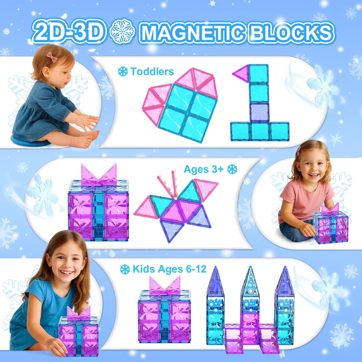 Paaxido Magnetic Tiles - 130PCS Magnetic Blocks for Kids, Magnet Tiles Building Blocks Set with 2 Cars, Construction STEM Magnet Toys Gift for Kids, Boys and Girls 3 4 5 6 7 8+ Year Old