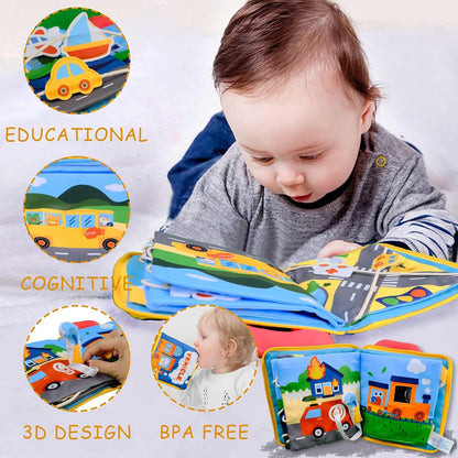 Richgv Baby Books Toys 0-6-12 Months, Baby Boy Gifts Touch and Feel Crinkle Books with Dino Doll, Newborn Infant Carseat Toys 6-9-12 Months Shower Gifts Easter Basket Stuffers