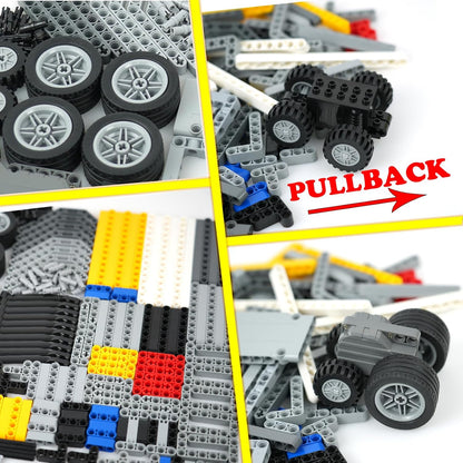 MALEKO Technical Gears-Axles-Pins-Wheel Set, 800+ Piece Technical Parts Compatible with Major Brands, Building Block Accessories Kit-Motor, Wheels, Chain Link Connector, Tires