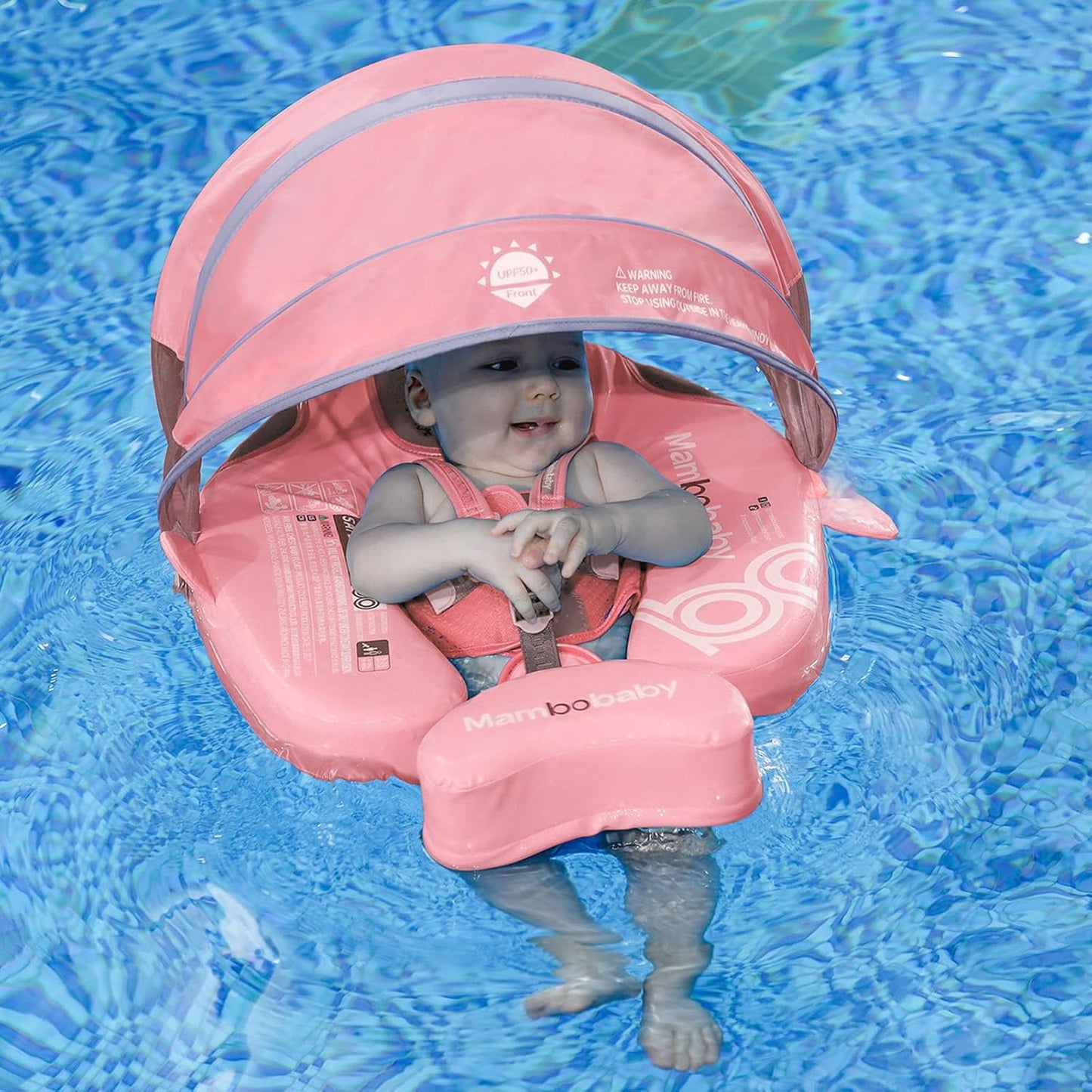 Baby Pool Float with UPF50+ 3D Adjustable Canopy, Add Tail Mambobaby Float Non Inflatable Infant Floats for Pool, Cartoon Narwhal Baby Floats (NPink with Canopy-U05NPCTLUROHML01U05)