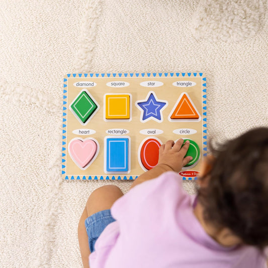Melissa & Doug Shapes Wooden Chunky Puzzle (8 pcs) Color Matching Shape Sorter Toys for Toddlers Ages 2+ - FSC Certified