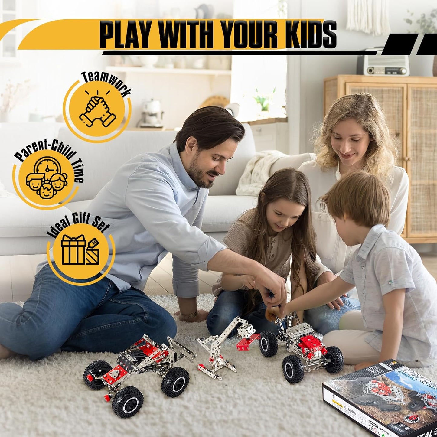 6-in-1 STEM Kit - Engineering Metal Truck, Airplane and Sports Car Excavator Toy for Boys 8-12 - STEM Building Toys for Kids 5-7, 6-8, 8-10 Educational Toys for Kids Boys Model Kit