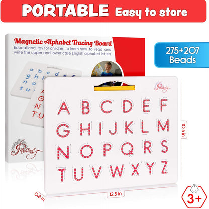 Povitrulya Magnetic Alphabet Tracing Board - double-sided upper & lower case Magnetic Drawing Board, ABC magnets for learn to write with magnetic pen, STEM toy letters learning, good for homeschooling