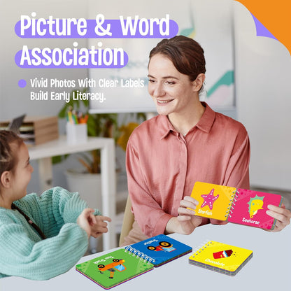 4 Preschool Learning Flipbooks, 96PCS Double Sided Printed Cards Set, Alphabet Letter A-Z, Number 1-20, Feelings and Emotions, Shapes and Colors Mini Board Books Set Early Educational Tool for Kids