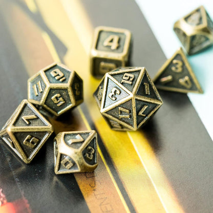 UDIXI Steampunk Metal Dice Set, 7 Die Polyhedral DND Dice Set for D&D Role Playing Game and Math Teaching (Ancient Copper)