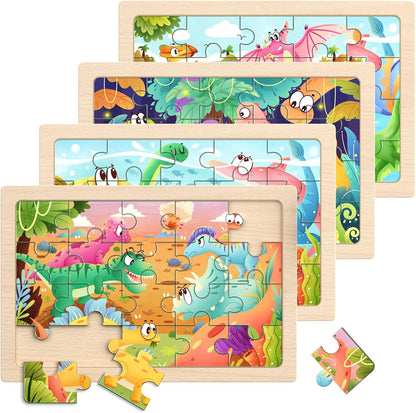 Zeoddler Wooden Puzzles for Toddlers, 4 Pack Animal Jigsaw Puzzles for Kids3-5, 20 Pieces Preschool Learning Activities, Learning & Educational Toys, Gift for Boys, Girls