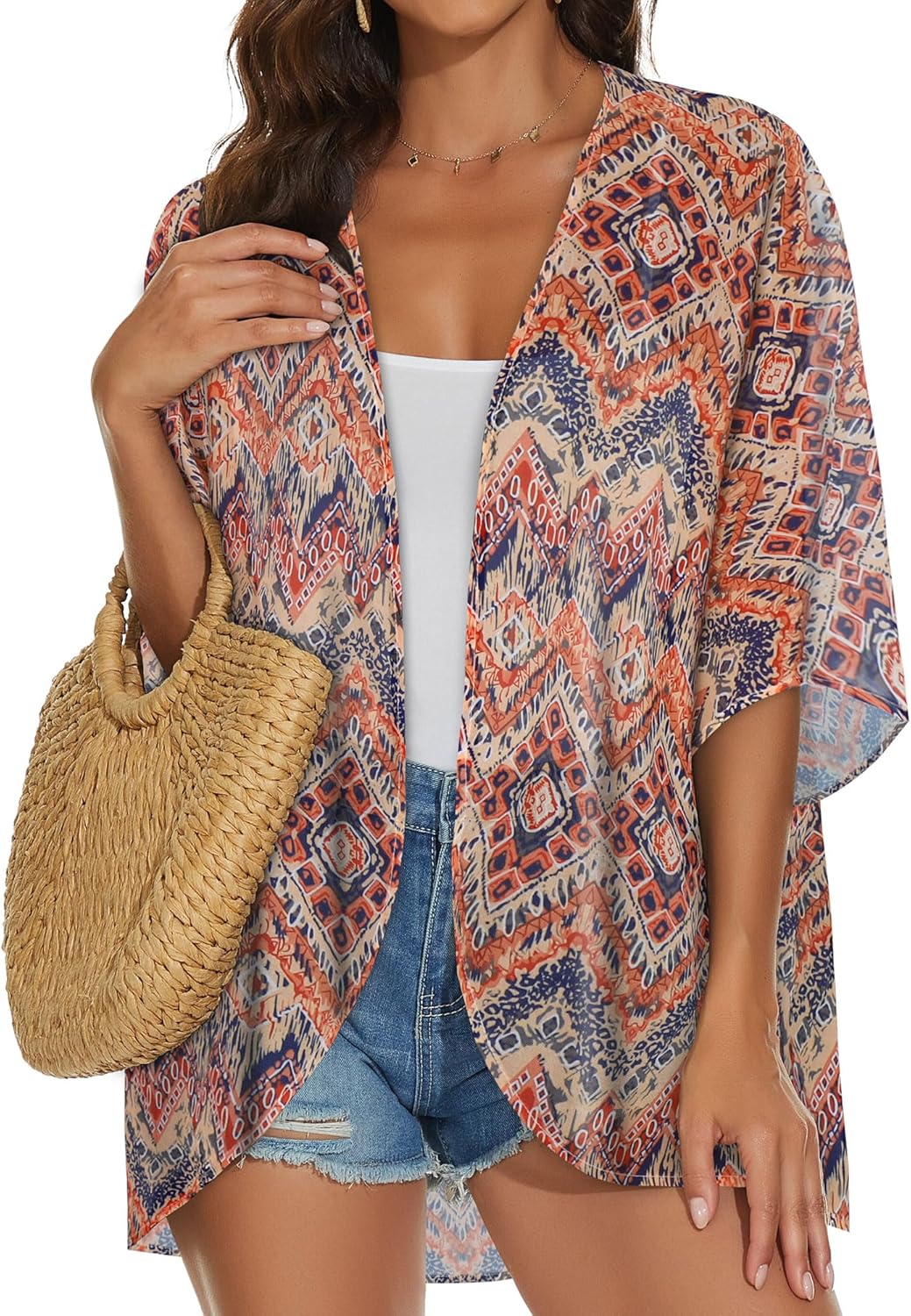 Womens Kimono Cardigans Beach Cover ups Swimwear Puff Sleeve Loose Casual Summer Tops 2026