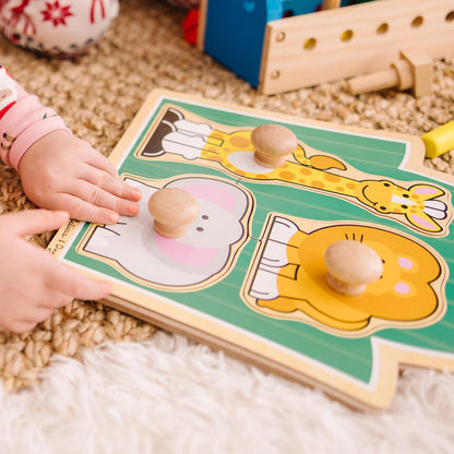 Melissa & Doug Pet Animals Jumbo Knob Puzzle, Wooden Peg Puzzle for Toddlers, Educational Toy for Shape Recognition and Fine Motor Skills, Ages 1+