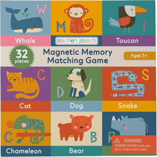 Stephen Joseph, Magnetic Memory Game Set, Matching Memory Game for Kids - 32pc Memory Game Set, Matching Games for Children Preschool Toddler, Travel Memory Games for Kids, Animals