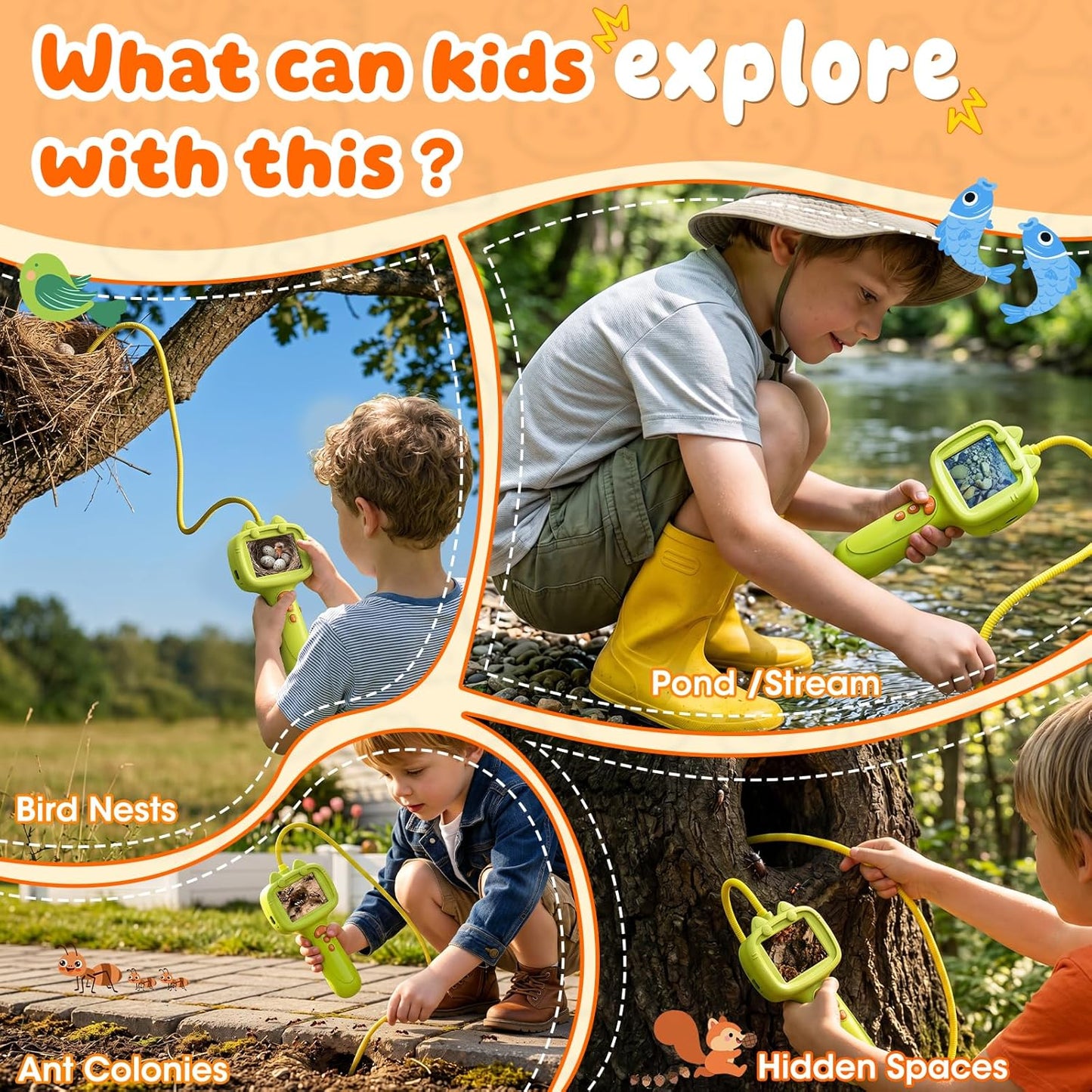 BESTISAN Borescope Scope Snake Camera with Light,Best Birthday Gifts for Boys,Girls Ages 4 5 6 7 8 9 10 11 Years Old,STEM Nature Science Exploration Educational Toy for Outdoor Indoor Adventures