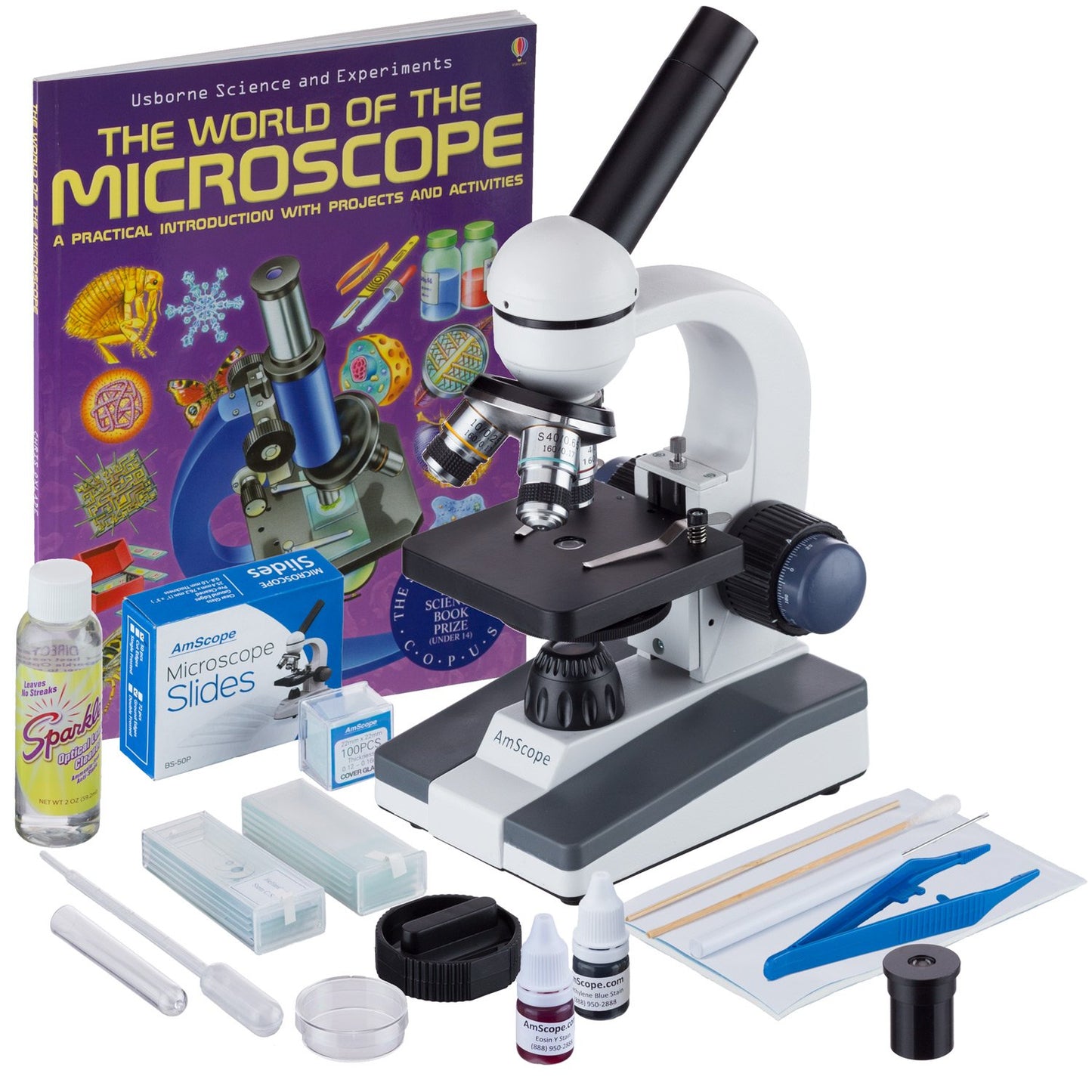 AmScope M150C / M150C-I 40X-1000X All-Metal Optical Glass Lenses Cordless LED Student Biological Compound Microscope