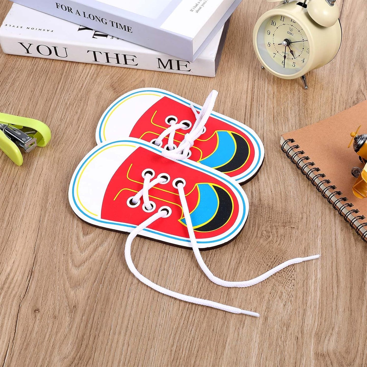 ElevateTech 2Pcs Wooden Lacing Shoe Shoe Lace Practice Board Threading Lacing Shoes Training Board Tying Practice Learning Educational Fine Motor Skills (Red White)