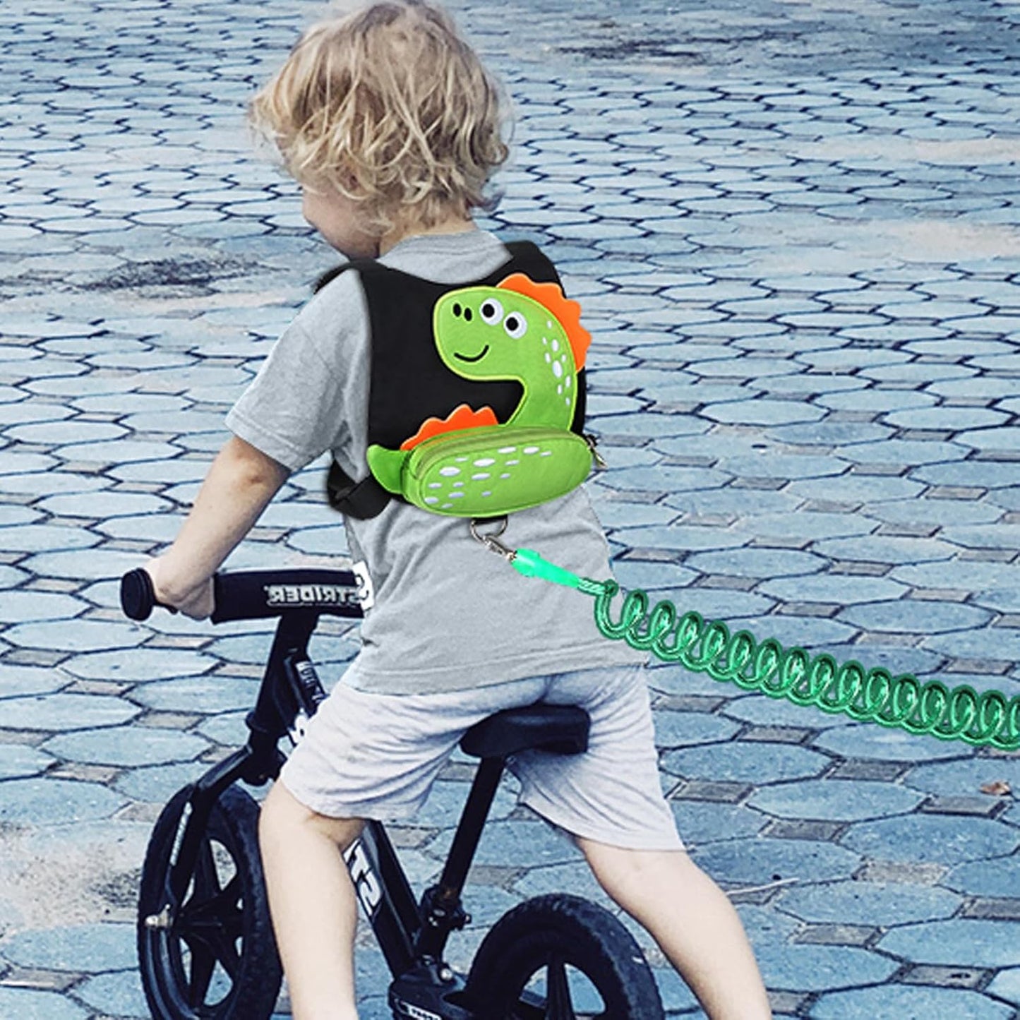 3 in 1 Toddler Harness Leash + Baby Anti Lost Wrist Link, Accmor Cute Dinosaur Child Safety Harness Tether, Kids Walking Wristband Assistant Strap Belt for Parent Boys Outdoor Activity (Black)