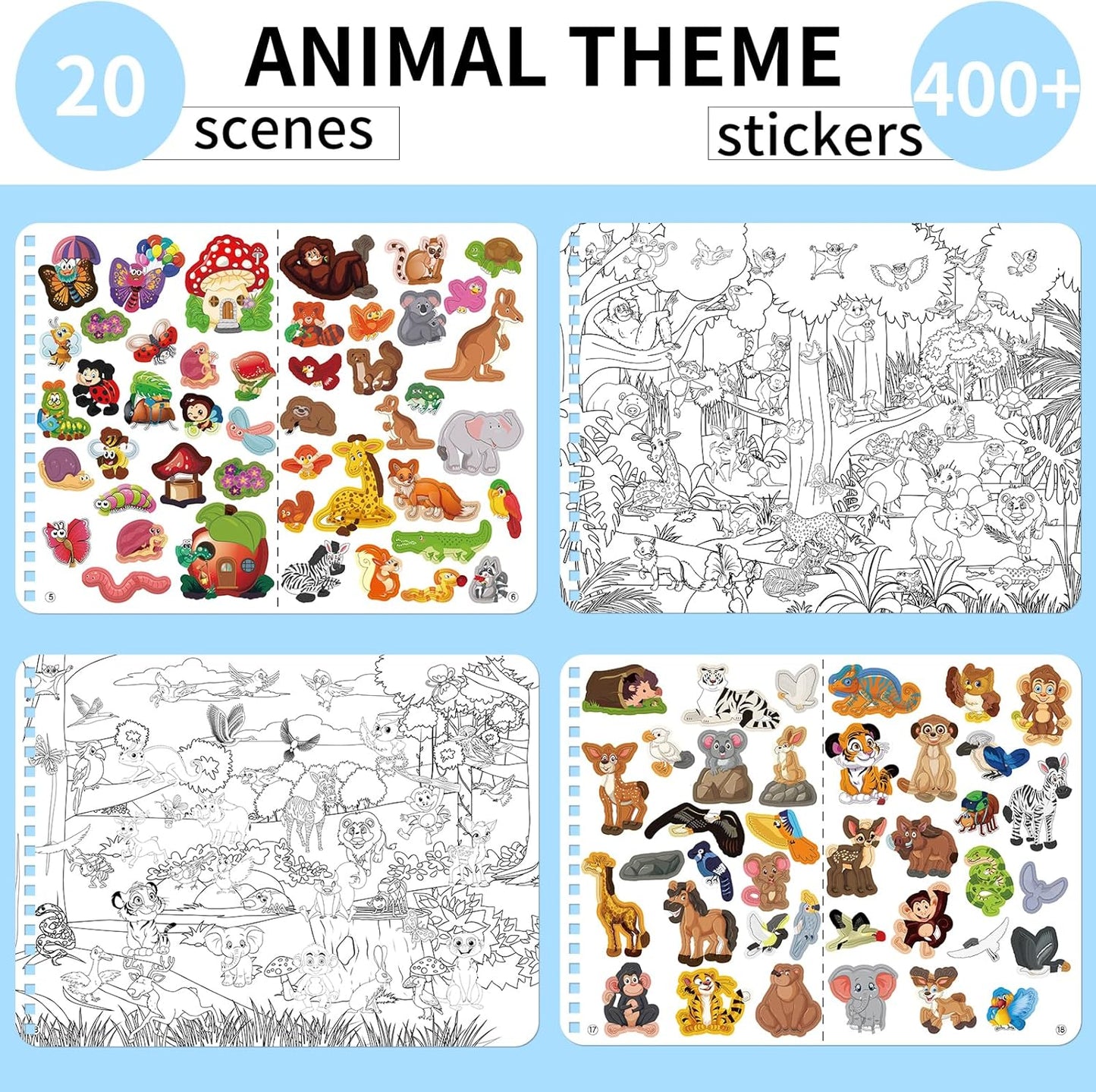 Kalysky Dinosaur and Ocean Animal Scene Sticker Book for Kids Ages 4-12, Search and Find Sticker Activity Book–Travel Toys for Toddlers, Airplane & Road Trip Games, Educational Fun