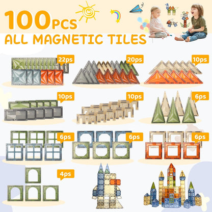 HarworLife 100 PCS Magnetic Tiles, Diamond Magnetic Blocks Building Set Magnet Tiles STEM Toys 3D Kids Preschool Educational Sensory Toys Gift for Toddlers Kids Boys Ages 3 4 5 6 7 8 9+ Year Old