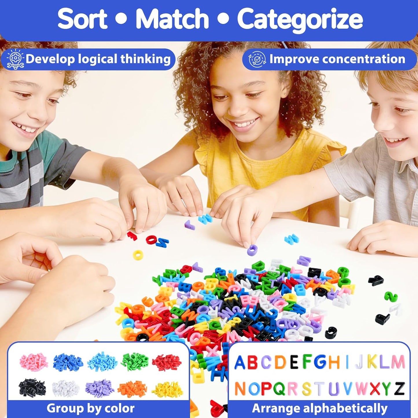 278 Pcs Lacing Letters Beads, 10 Color Alphabet Letter Beads Learning Toys with 18 Laces, Lowercase ABC Bead Letters Toys for Kids Ages 3+, Home Manipulatives for Preschoolers, Back to School Supplies