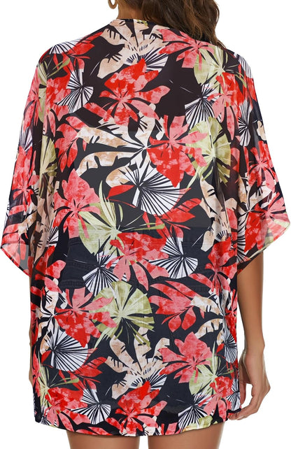Womens Kimono Cardigans Beach Cover ups Swimwear Puff Sleeve Loose Casual Summer Tops 2026