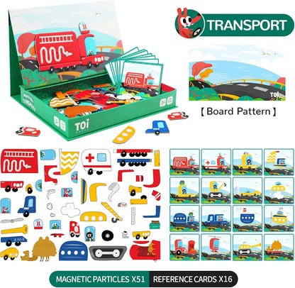 Toi Kids Magnet Toys Magnetic Jigsaw Puzzle Boxes with Game Board for Kids Ages 3-8, Portable Travel Game, Transport
