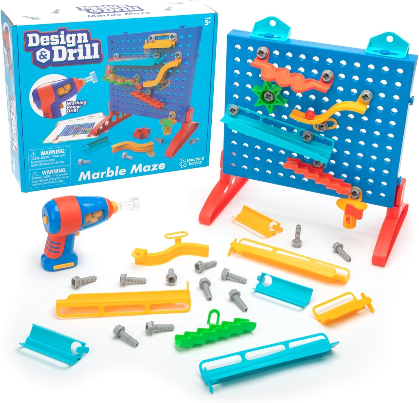 Educational Insights Design & Drill Marble Maze - STEM Building Toys for Kids, Marble Run Set with Electric Drill Toy, STEM Toys & Physics Games, Gifts for Boys and Girls Ages 5+