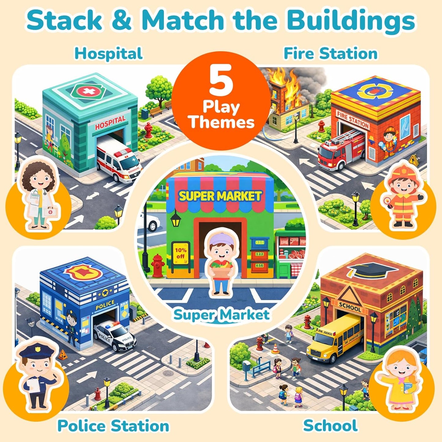 Wooden Train Set for Kids 3-7, Wood Train Tracks Complete Town Railway Playset with Matching Figures, Vehicles, Stacking and Nesting Blocks, Sorting & Stacking Toys Gifts for Boys Girls