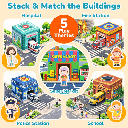Wooden Train Set for Kids 3-7, Wood Train Tracks Complete Town Railway Playset with Matching Figures, Vehicles, Stacking and Nesting Blocks, Sorting & Stacking Toys Gifts for Boys Girls