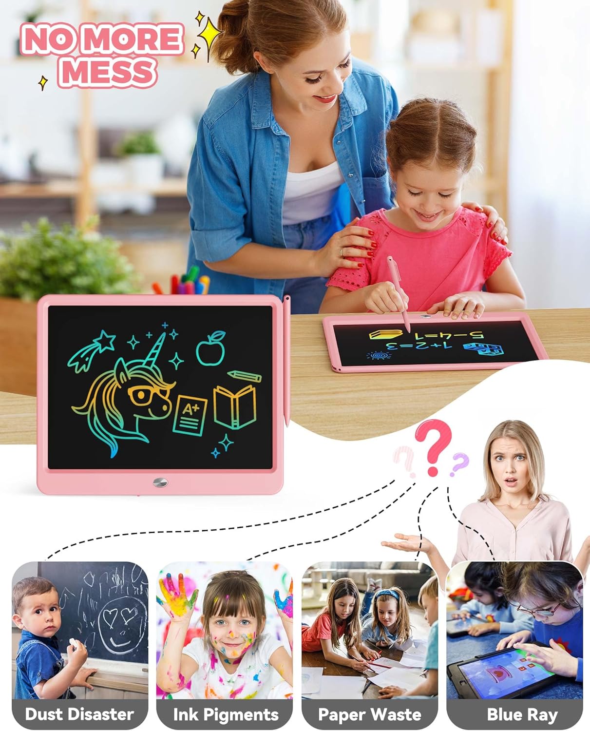 KOKODI 15 Inch LCD Writing Tablet with Anti-Lost Stylus, Erasable Doodle Board Colorful Toddler Drawing Pad, Car Travel School Games Toys for 3 4 5 6 7 8 Kids, Birthday Gift for Girls Boys Blue