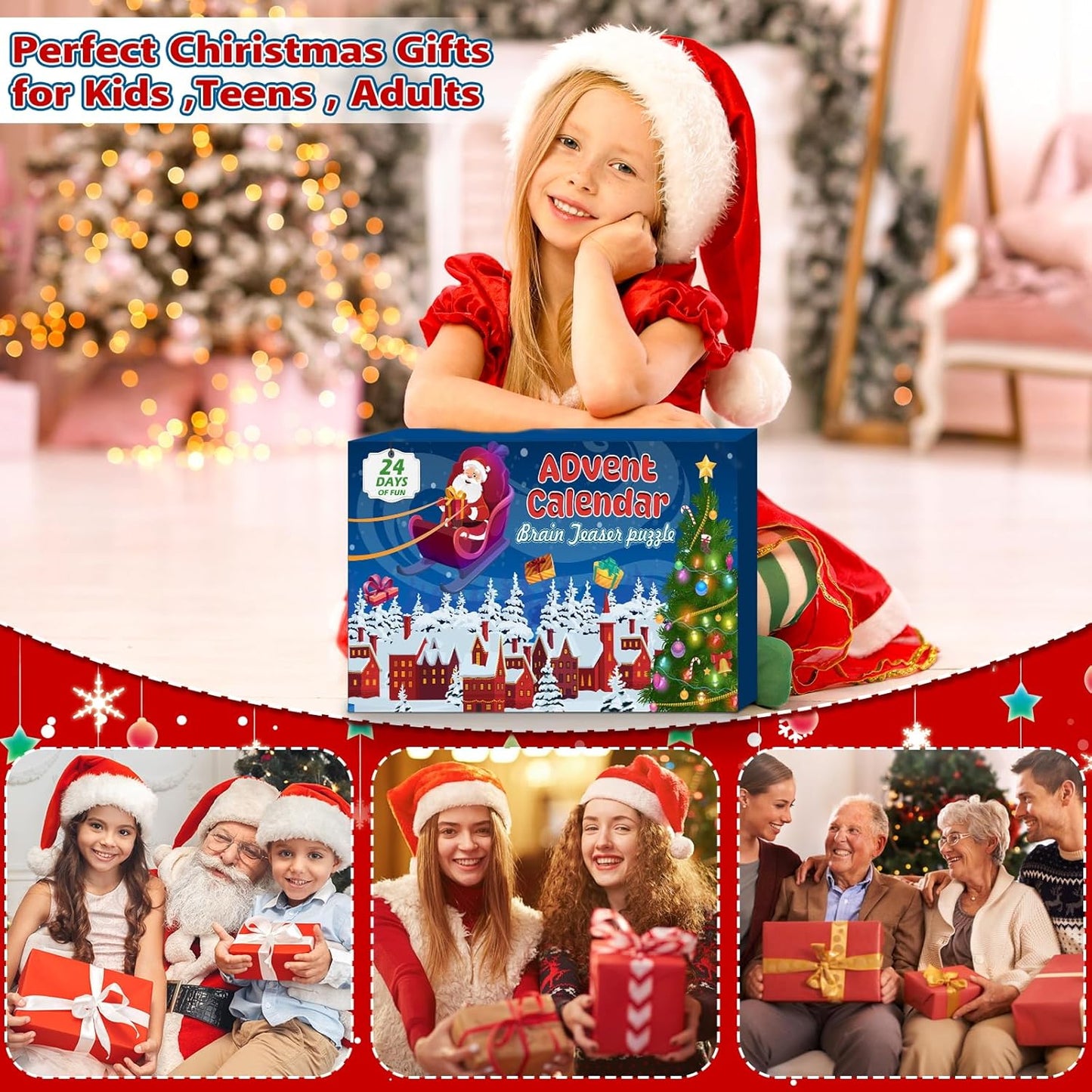 Advent Calendar 2025 Brain Teaser for Kids & Adults - 24 Days of Metal Puzzle Ring & Wooden Toy Games, Christmas Countdown with Mind IQ Logic Challenges, Unlock Interlock Gift for Boys Girls Teens