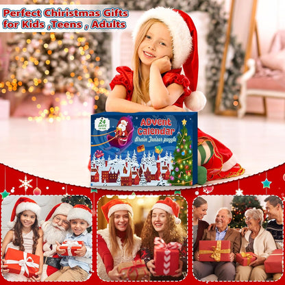 Advent Calendar 2025 Brain Teaser for Kids & Adults - 24 Days of Metal Puzzle Ring & Wooden Toy Games, Christmas Countdown with Mind IQ Logic Challenges, Unlock Interlock Gift for Boys Girls Teens