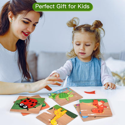 6 Pack Wooden Puzzles for Toddlers 1-3, Montessori Puzzles for 2-4 Year Old, Animal Shape Toddler Puzzles Montessori Toy Baby Learning Preschool Educational Toys Gift