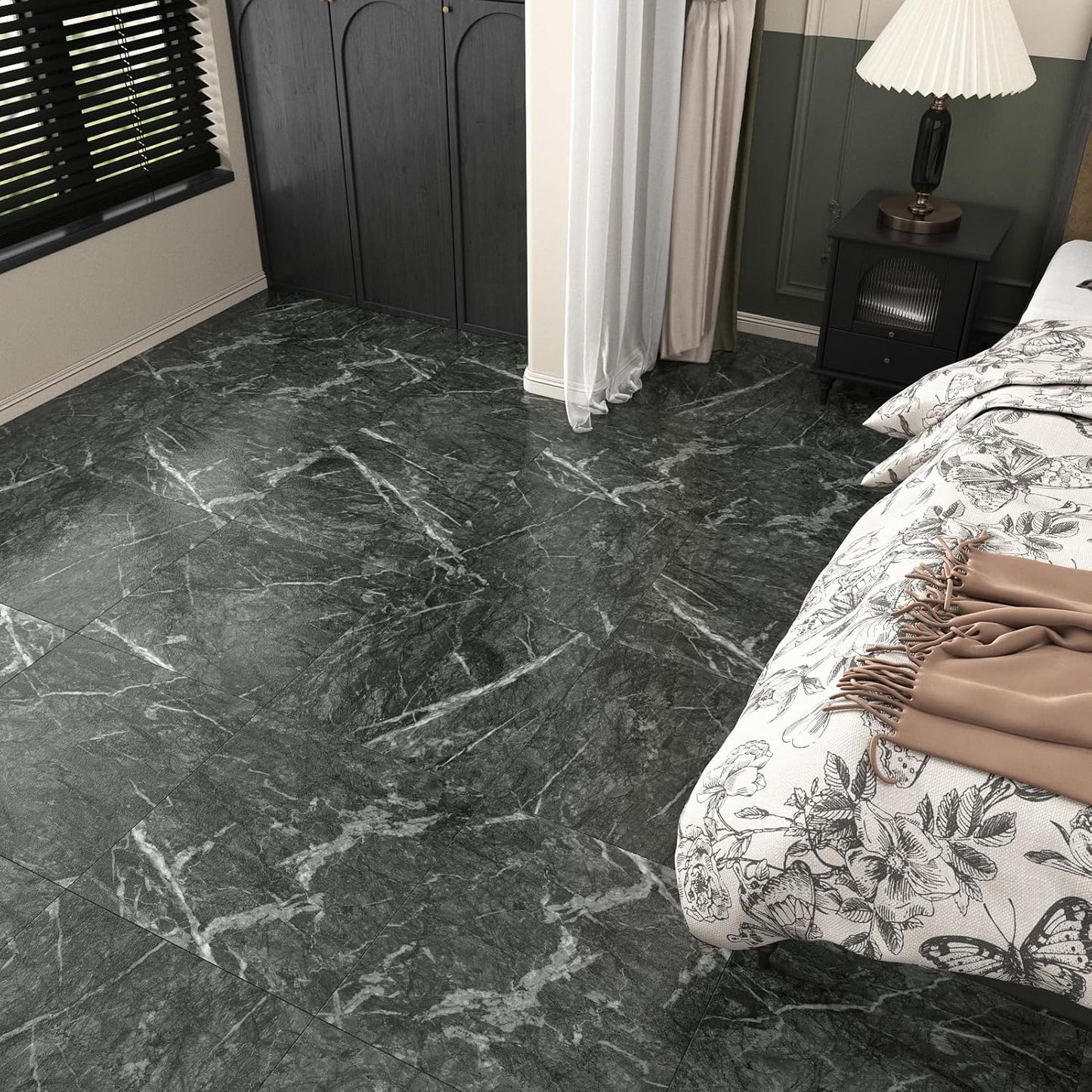 Wallercity White Marble Peel and Stick Vinyl Floor Tiles 6-Pack 12x12 Inches Self Adhesive Waterproof Flooring Planks for Bathroom Kitchen Bedrooms Stick on Floor Tiles Laminate Sheets Vinyl Flooring