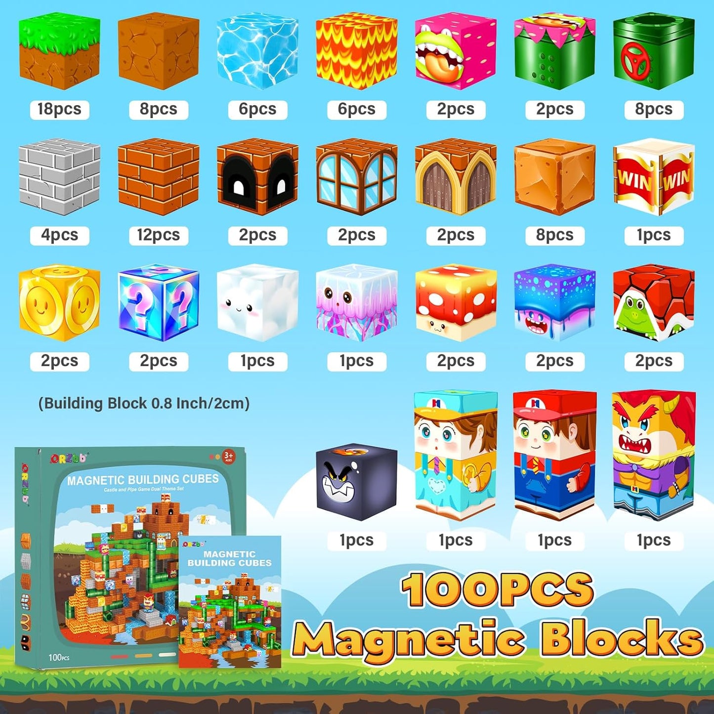 Magnetic Blocks, Magnetic Tiles Building Blocks, Magnet Cubes Toddler Kids Toys, Sensory STEM Toys for 3-5 4-6 5-7 6-8 Year Old Boys Girls Easter Birthday Gifts Travel Outdoor Kids Games (0.8IN/2CM)