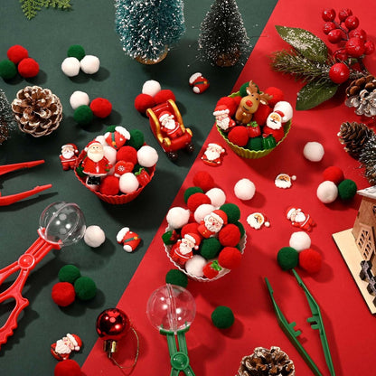 203 Pcs Christmas Sensory Bin Fillers Santa Fine Motor Skills Christmas Sensory Bin Item Pompoms Cups Tweezers Scissor Clips for Activities Sorting Counting (Style 1)