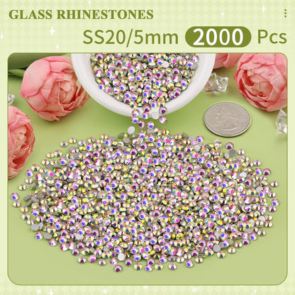 5000PCS SS6/2mm Glass Crystal Rhinestones (Clear), Bedazzling Flatback Rhinestones for Crafting DIY Crafts Nail Art Makeup Decoration, Gems Diamond Charms for Tumbler Shoes Clothing Mug