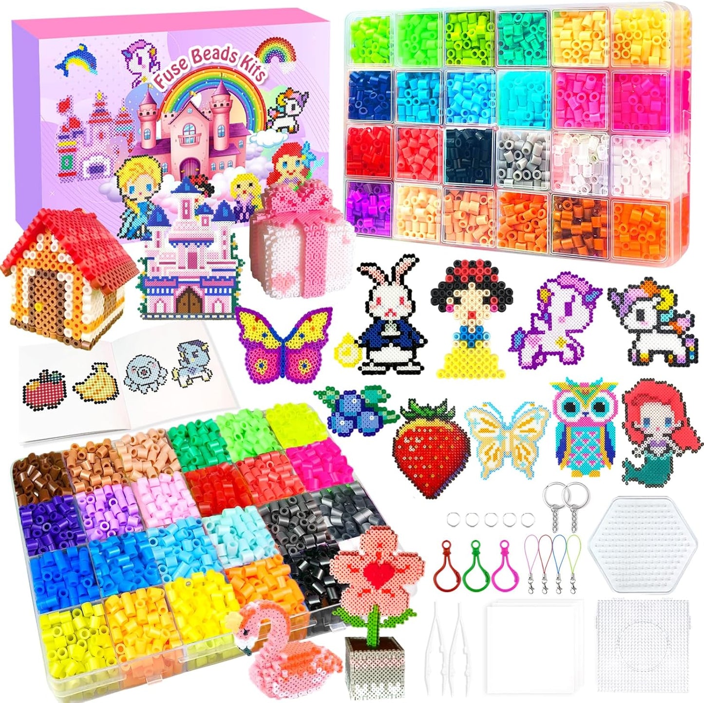 Fuse Beads Kit - 48 Colors 5mm Fuse Beads Set with Pegboards, Ironing Papers and Accessories, Fuse Beads 2 Boxes, DIY Craft Kits for Kids, Arts and Crafts Gifts for Girls & Boys Christmas Birthday
