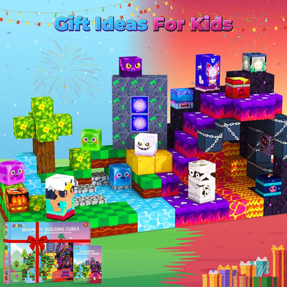 Magnetic Blocks, Magnetic Tiles Building Blocks, Magnet Cubes Toddler Kids Toys, Sensory STEM Toys for 3-5 4-6 5-7 6-8 Year Old Boys Girls Easter Birthday Gifts Travel Outdoor Kids Games (0.8IN/2CM)