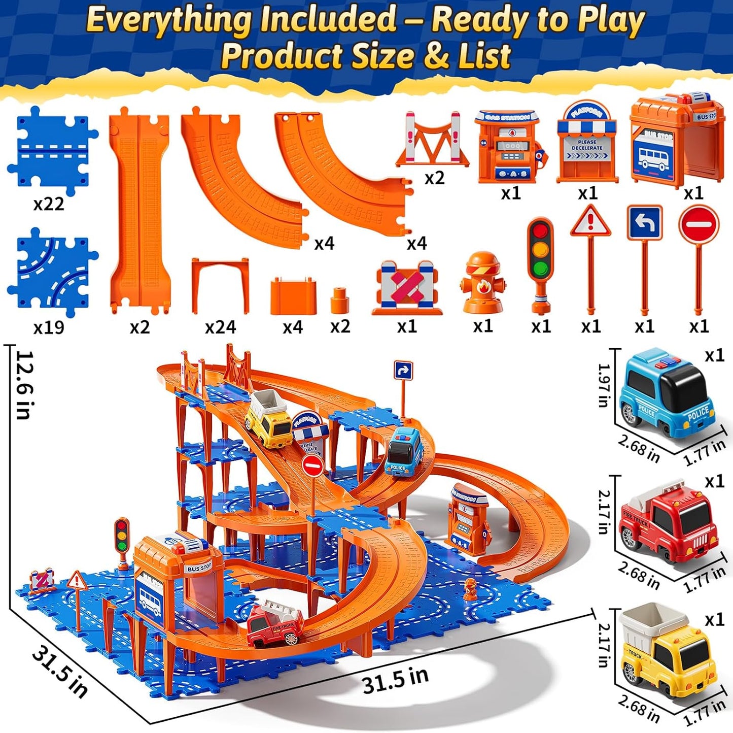 Toddler Puzzles Track Cars Toys for Kids, Boys and Girls Age 3-5 4-7, Floor Puzzle Race Track with Cars and Road Signs, Birthday Toy Games for 3 4 5 6 7 8 Year Old Birthday Gifts