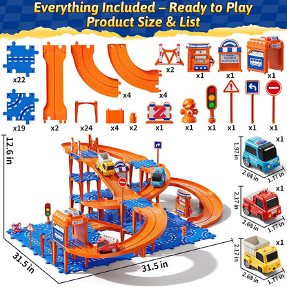 Toddler Puzzles Track Cars Toys for Kids, Boys and Girls Age 3-5 4-7, Floor Puzzle Race Track with Cars and Road Signs, Birthday Toy Games for 3 4 5 6 7 8 Year Old Birthday Gifts