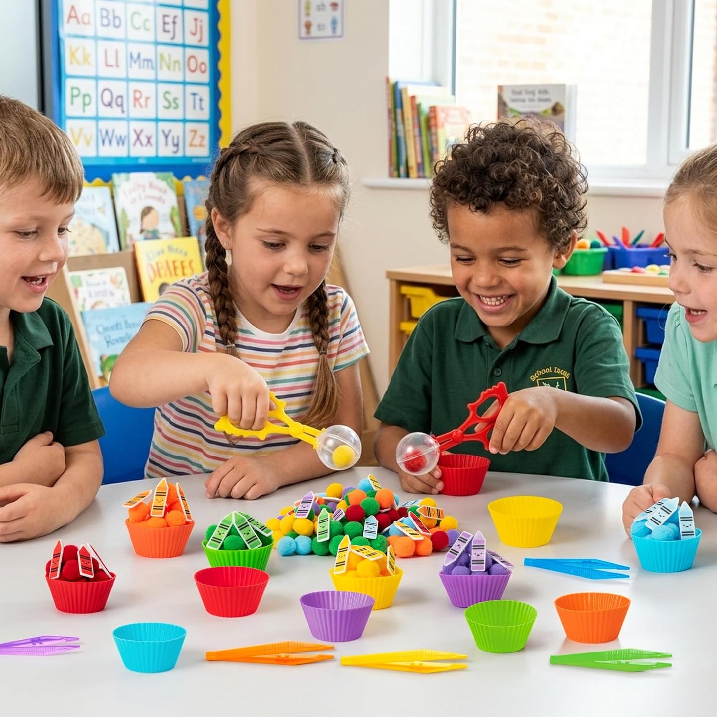 EZdhuawuse Summer Sensory Bin Fillers - 268Pcs Summer Beach Fine Motor Toys Counting Sorting for Kids, Felt Beach Ball Palm Tree Pom Poms Cup Clip for Preschool Education Birthday Gift Party Favors