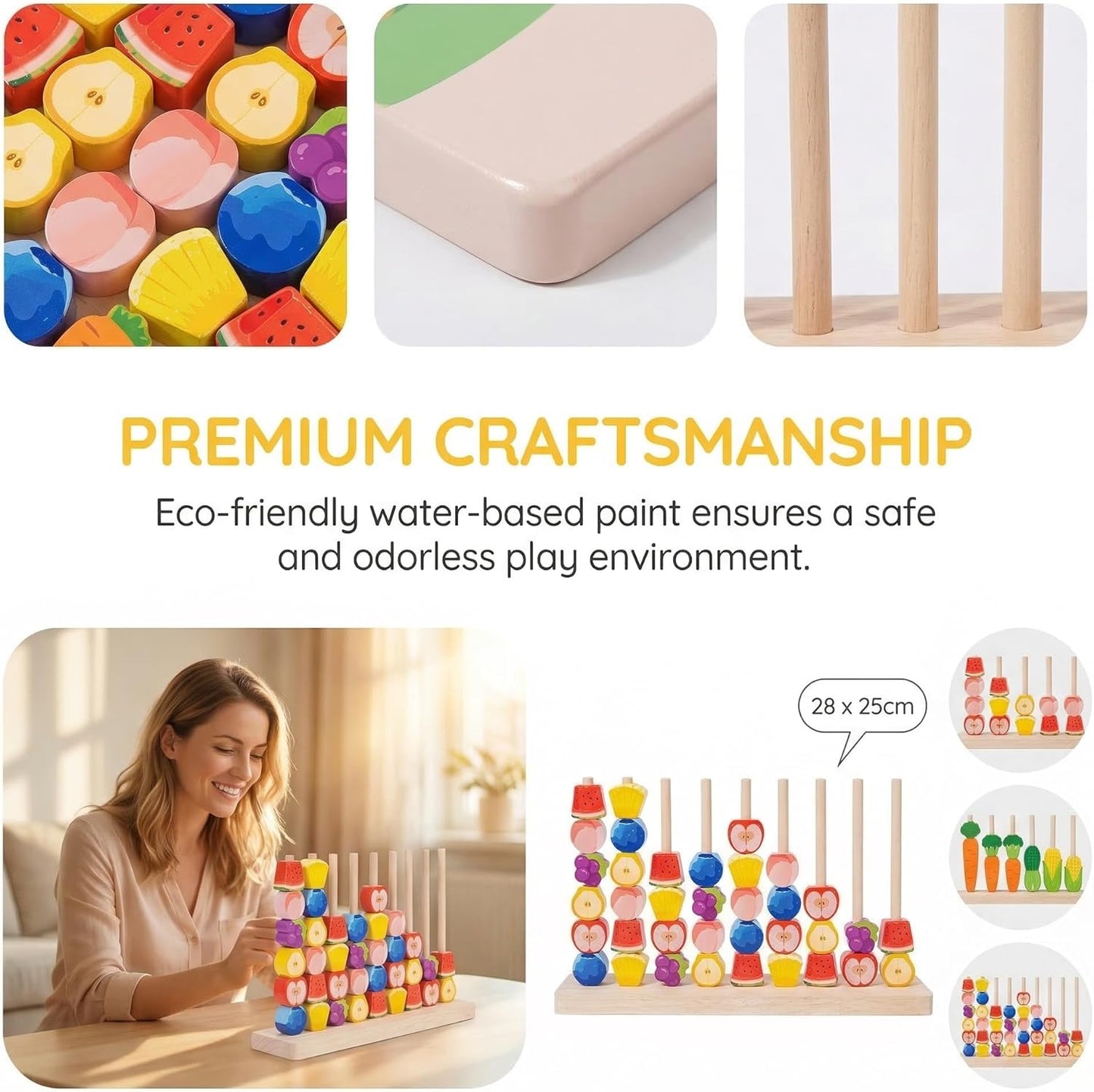 Color Stack Match Game for Adults,Fast Pattern Tabletop Puzzle Challenge with Wooden Stacking Rings, Competitive Brains Teaser Activity for Family Night Strategy Pattern Play (Bead)